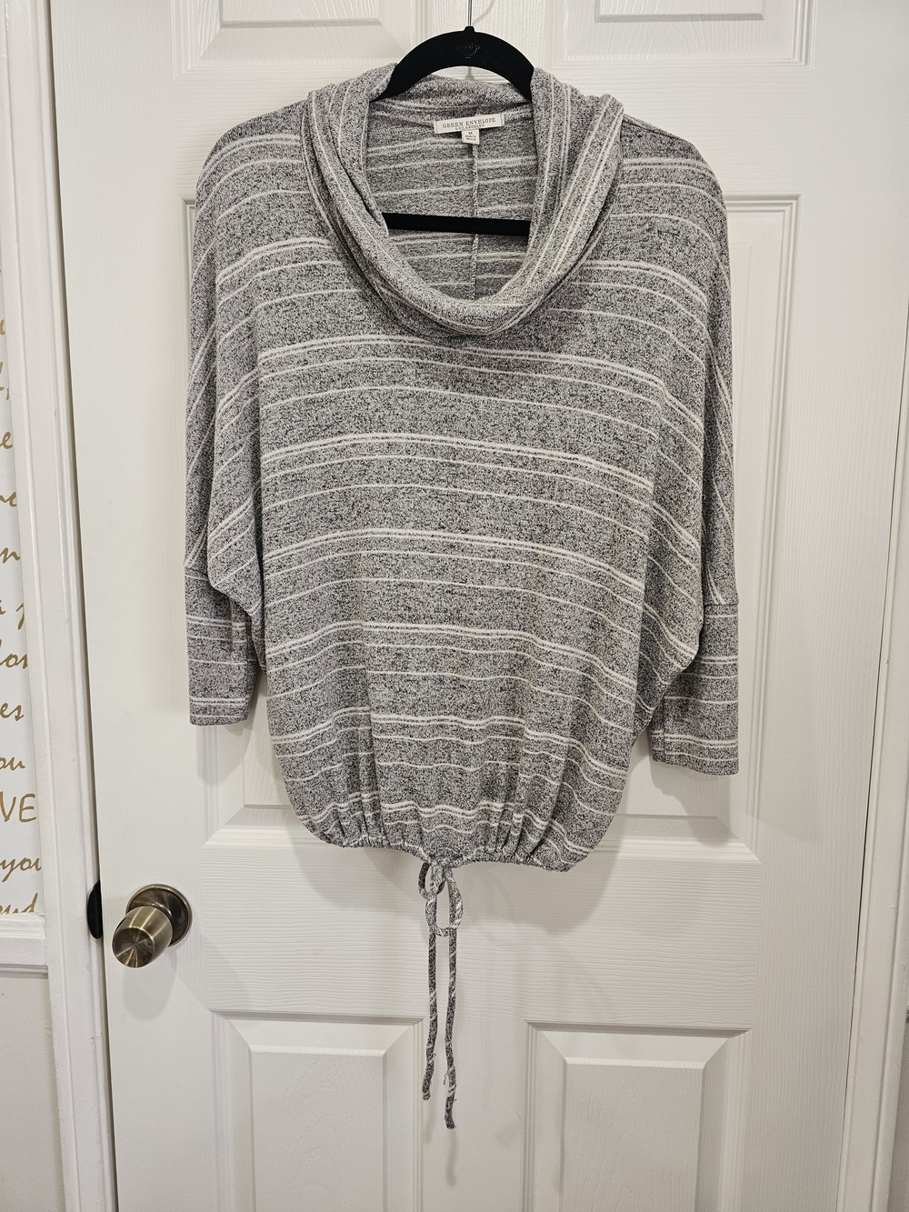Green Envelope LA Soft Knit Cowl Neck Gray Striped Women’s Sweater